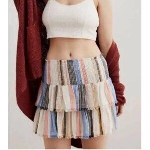 Aerie Tiered Ruffle Stripe Multicolor Mini Cotton Skirt Women’s Size Medium